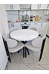 Badem Masa Sandalye Takımı, Yuvarlak Masa Takımı, Teddy Kumaş, 4 Kişilik, İskandinav, 90x90