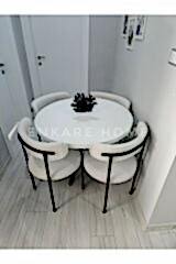 Elisa Masa Sandalye Takımı, Mutfak Masası, Teddy Kumaş, Mdf Masa, 90x90