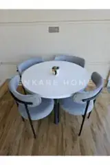 Elisa Masa Sandalye Takımı, Yuvarlak Masa, 4 Kişilik Bukle Teddy Kumaş, İskandinav Tarz 90x90