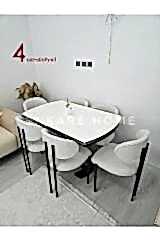 X Ayaklı Beyaz Masa Teddy Badem Sandalye Takımı, Mdf Açılabilir Mutfak Masası, 80x130-190