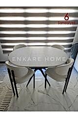 Oliva Masa Badem Sandalye Takımı - 6 Kişilik - Açılabilir Yuvarlak Mdf Masa + 6 Sandalye | Mutfak 100x100