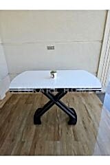 X Ayaklı Beyaz Masa, Mdf Açılabilir Salon ve Mutfak Masası 80x130-190