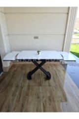 X Ayaklı Beyaz Masa, Mdf Açılabilir Salon ve Mutfak Masası 80x130-190