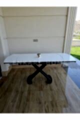 X Ayaklı Beyaz Masa, Mdf Açılabilir Salon ve Mutfak Masası 80x130-190