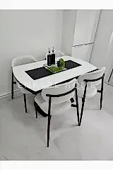 X Ayaklı Gloss Masa & Sera Sandalye Takımı | Açılır Mdf Masa + 4 Sandalye | 80x130-190 |Mutfak Salon