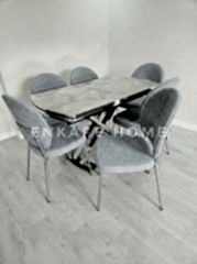 X Ayaklı Gloss Masa & Midye Sandalye | 6 Kişilik Masa Takımı | Mutfak&Salon | 80x130-190 cm