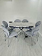 X Ayaklı Gloss Masa & Midye Sandalye | 6 Kişilik Masa Takımı | Mutfak&Salon | 80x130-190 cm