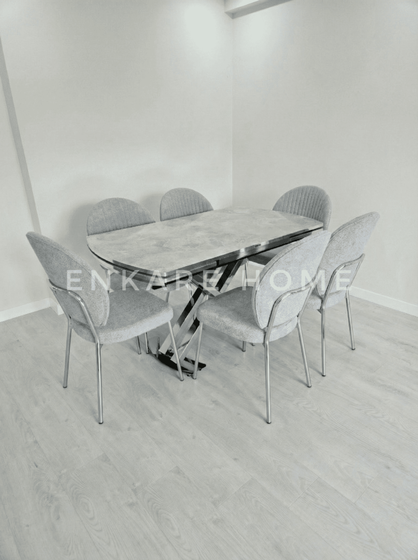 X Ayaklı Gloss Masa & Midye Sandalye | 6 Kişilik Masa Takımı | Mutfak&Salon | 80x130-190 cm