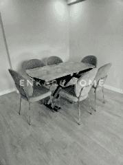 X Ayaklı Gloss Masa & Midye Sandalye | 6 Kişilik Masa Takımı | Mutfak&Salon | 80x130-190 cm