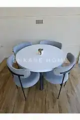 Enkare Elisa Yuvarlak Masa Sandalye Takımı, 4 Kişilik Mdf Yuvarlak Beyaz Mutfak Masası, 4 Adet Gri Sandalye 90*90