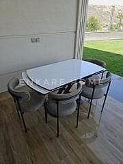 X Ayaklı Gloss Masa & Elisa Sandalye - Kapiçino  | 80x130-190 cm | Çift Kanat Açılır | Mutfak Salon - Masa Sandalye Takımı