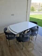 X Ayaklı Gloss Masa & Elisa Sandalye - Antrasit | 4 Kişilik Masa Sandalye Takımı | 80x130-190 cm | Çift Kanat Açılır | Mutfak Salon