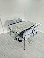 X Ayaklı Gloss Masa & Midye Sandalye - 80x130-190 | Çift Kanat Açılır | Salon ve Mutfak Masa Sandalye Takımı