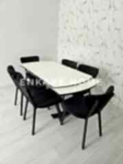 X Ayaklı Gloss Masa & Papatya Sandalye | 6 Kişilik Masa Sandalye Takımı | Siyah