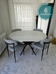 Oliva Masa Polo Sandalye Takımı | 6 Kişilik - Masa Sandalye Takımı | Açılabilir Yuvarlak Mdf Masa + 6 Adet Sandalye | 100x100