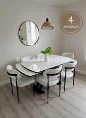 X Ayaklı Gloss Masa ve Polo Sandalye Takımı - Masa + 4 Sandalye - Çift Açılır Mutfak Masa Sandalye Takımı