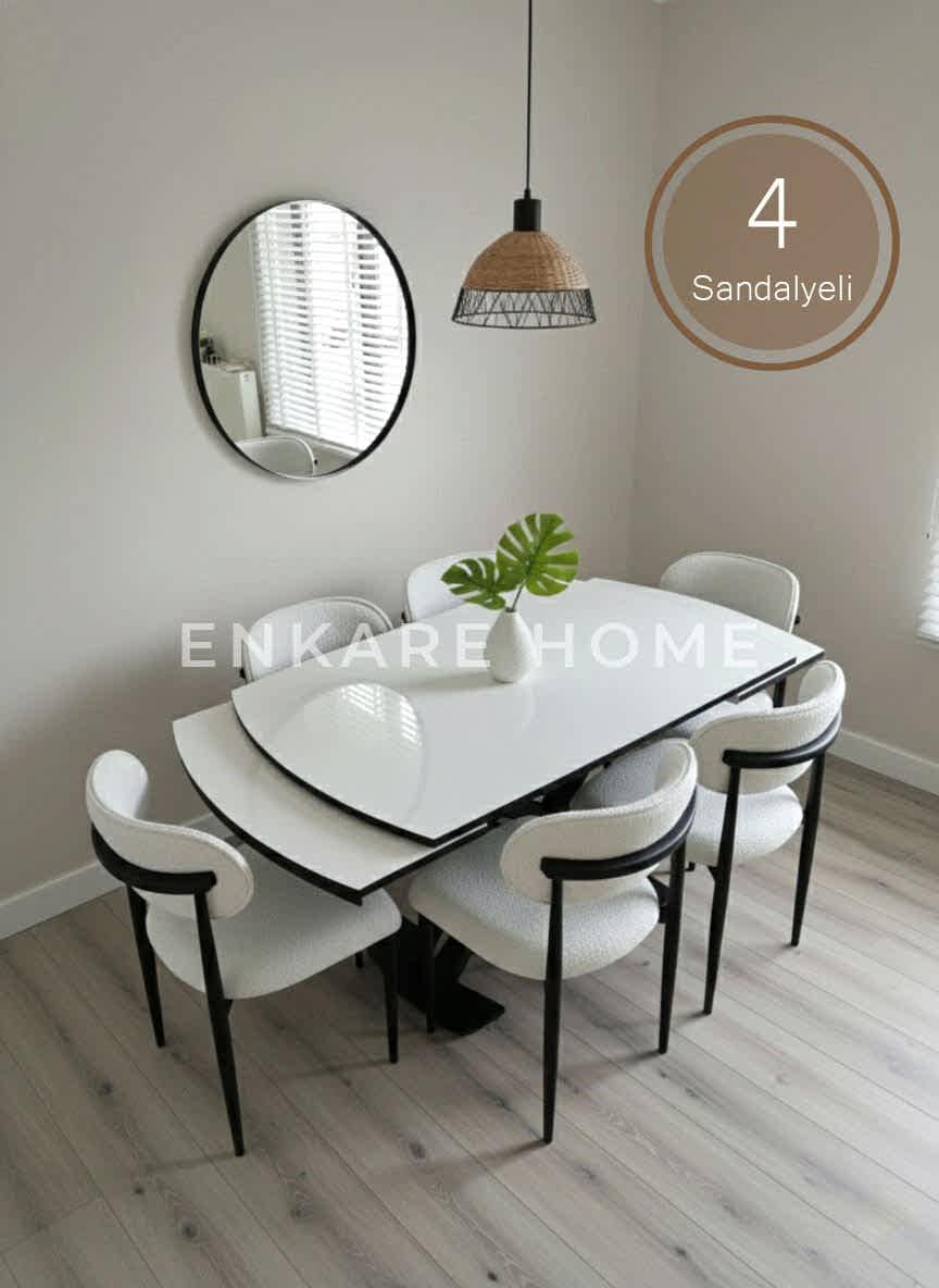 X Ayaklı Gloss Masa ve Polo Sandalye Takımı - Masa + 4 Sandalye - Çift Açılır Mutfak Masa Sandalye Takımı