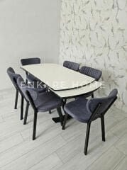 X Ayaklı Gloss Masa & Papatya Sandalye | 6 Kişilik Mutfak Masa Sandalye Takımı - Gri