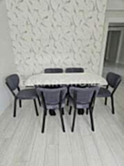 X Ayaklı Gloss Masa & Papatya Sandalye | 6 Kişilik Mutfak Masa Sandalye Takımı - Gri