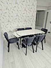 X Ayaklı Gloss Masa & Papatya Sandalye | 6 Kişilik Mutfak Masa Sandalye Takımı - Gri