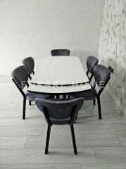 X Ayaklı Gloss Masa & Papatya Sandalye | 6 Kişilik Mutfak Masa Sandalye Takımı - Gri