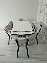 X Ayaklı Gloss Masa & Papatya Sandalye | 6 Kişilik Mutfak Masa Sandalye Takımı - Krem