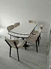 X Ayaklı Gloss Masa & Papatya Sandalye | 6 Kişilik Mutfak Masa Sandalye Takımı - Krem