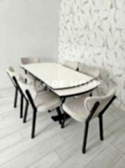 X Ayaklı Gloss Masa & Papatya Sandalye | 6 Kişilik Mutfak Masa Sandalye Takımı - Krem