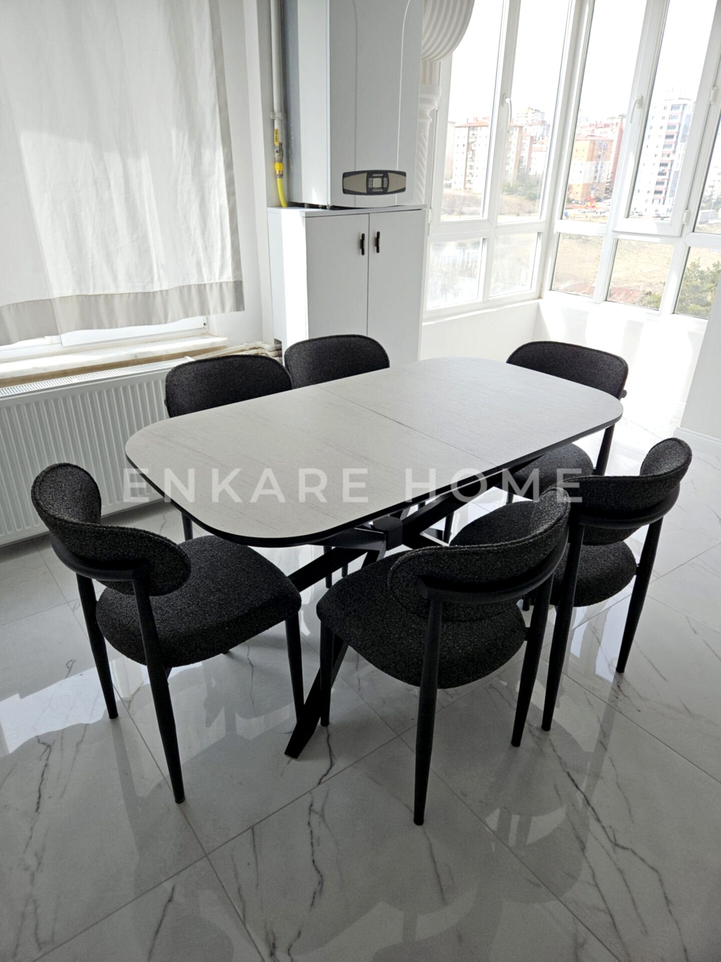 Frida Masa & Polo Sandalye | 6 Kişilik Salon ve Mutfak Masa Sandalye Takımı | 80x150-190