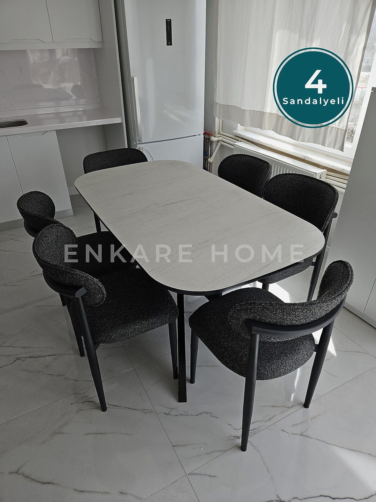 Frida Açılabilir Mutfak Masası & Polo Sandalye | 4 kişilik Masa Sandalye Takımı | 80x150-190